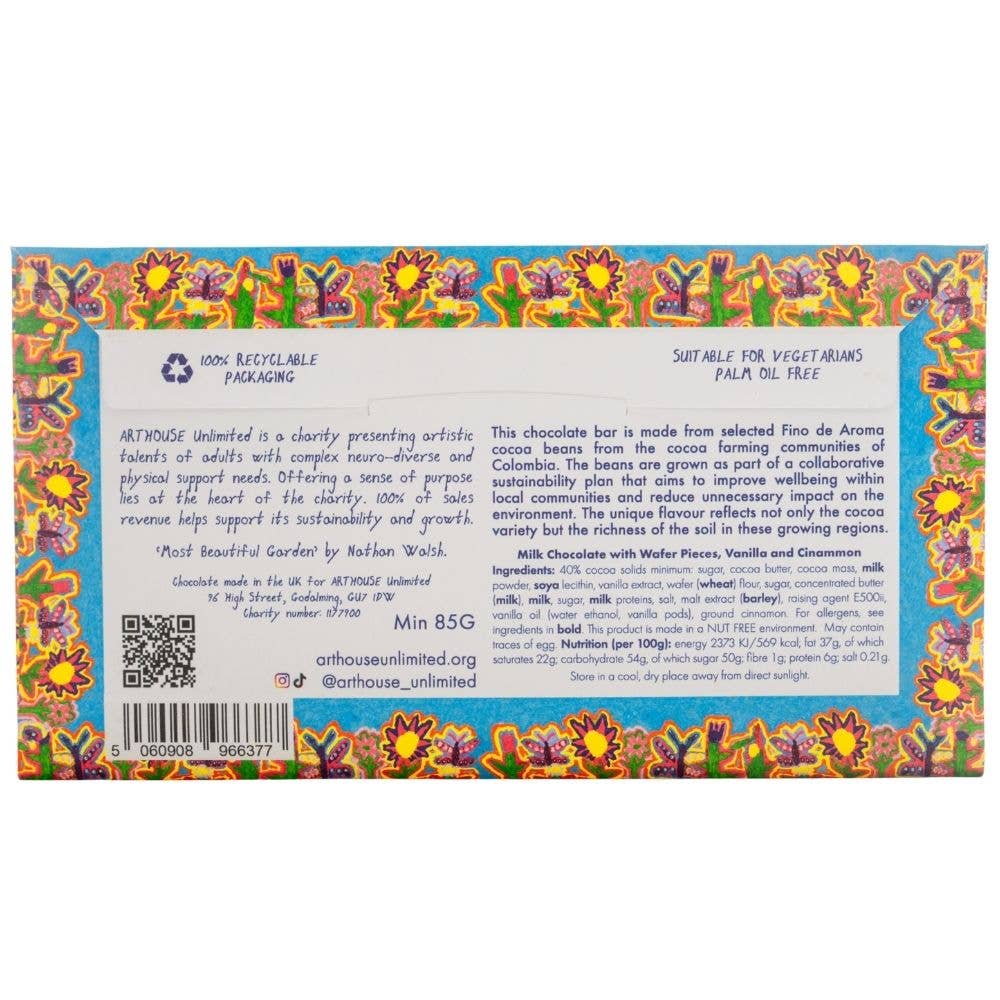 Most Beautiful Garden, Milk Chocolate Bar with Wafer Pieces, Vanilla & Cinnamon