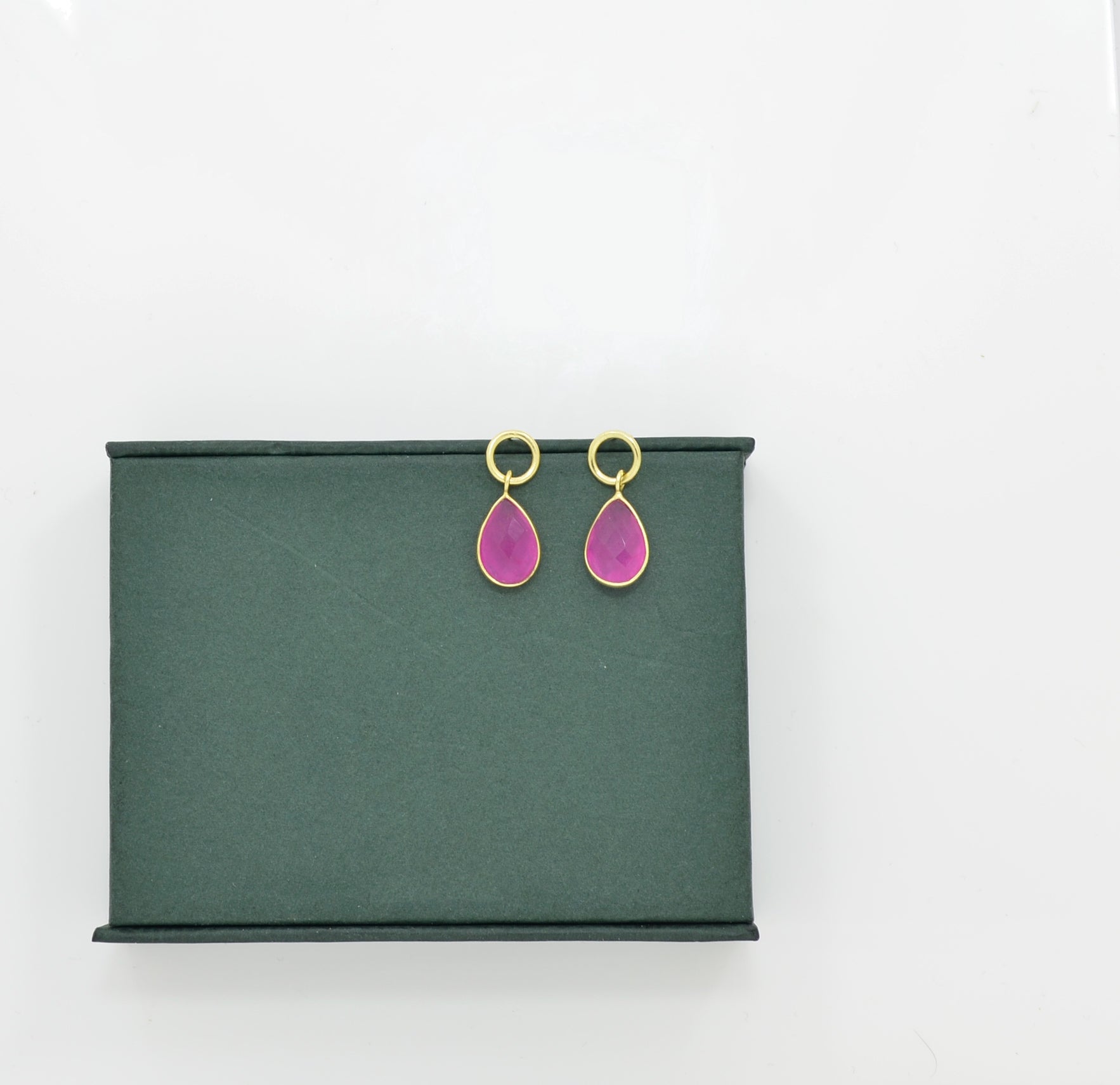 Circle Post Neon Pink Jade Gold Plated Earrings