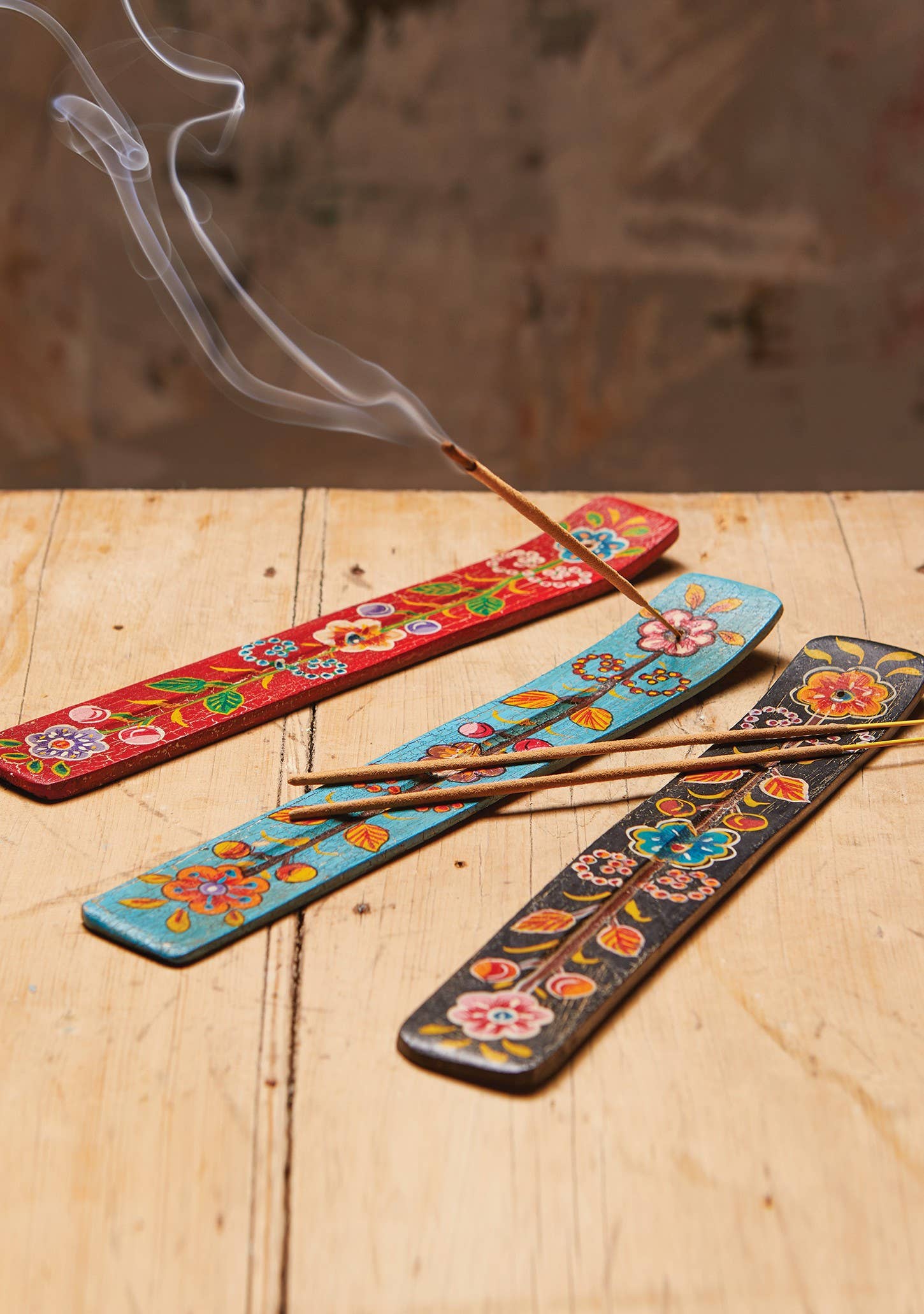 Floral Hand Painted Wooden Incense Holder