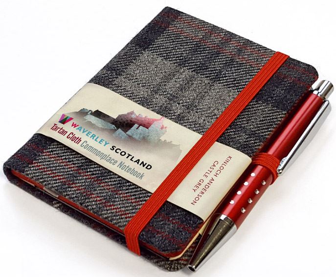 Castle Grey Tartan Cloth Notebook With Pen