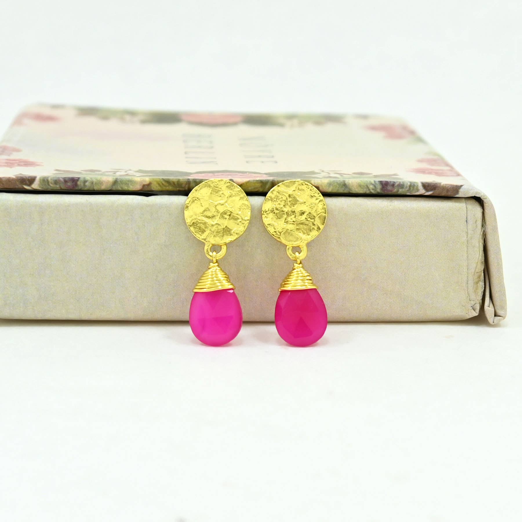 Abigail Earring Gold Plated - Pink Fuchsia Onyx