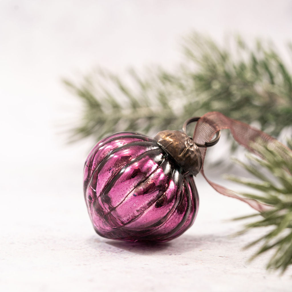 Set of 6 x 1 Inch Mulberry Crackle Lantern Glass Baubles