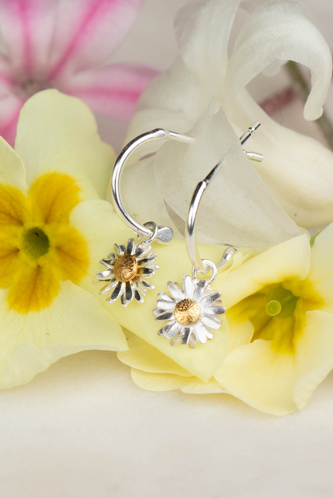 Sterling Silver & Gold Daisy Hoops