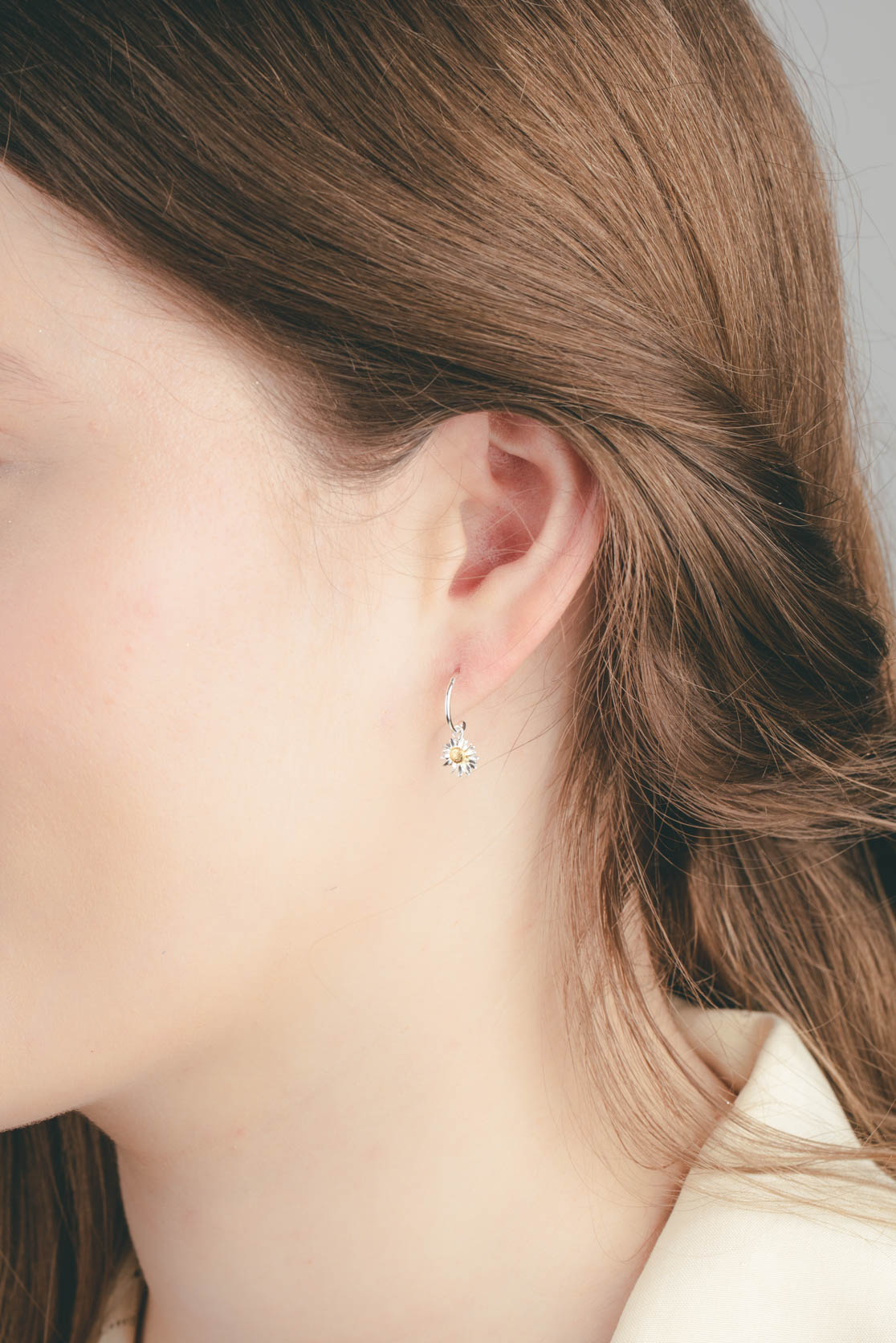 Sterling Silver & Gold Daisy Hoops