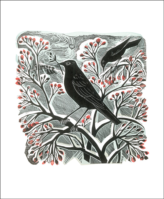 Blackbird and Berries Blank Card
