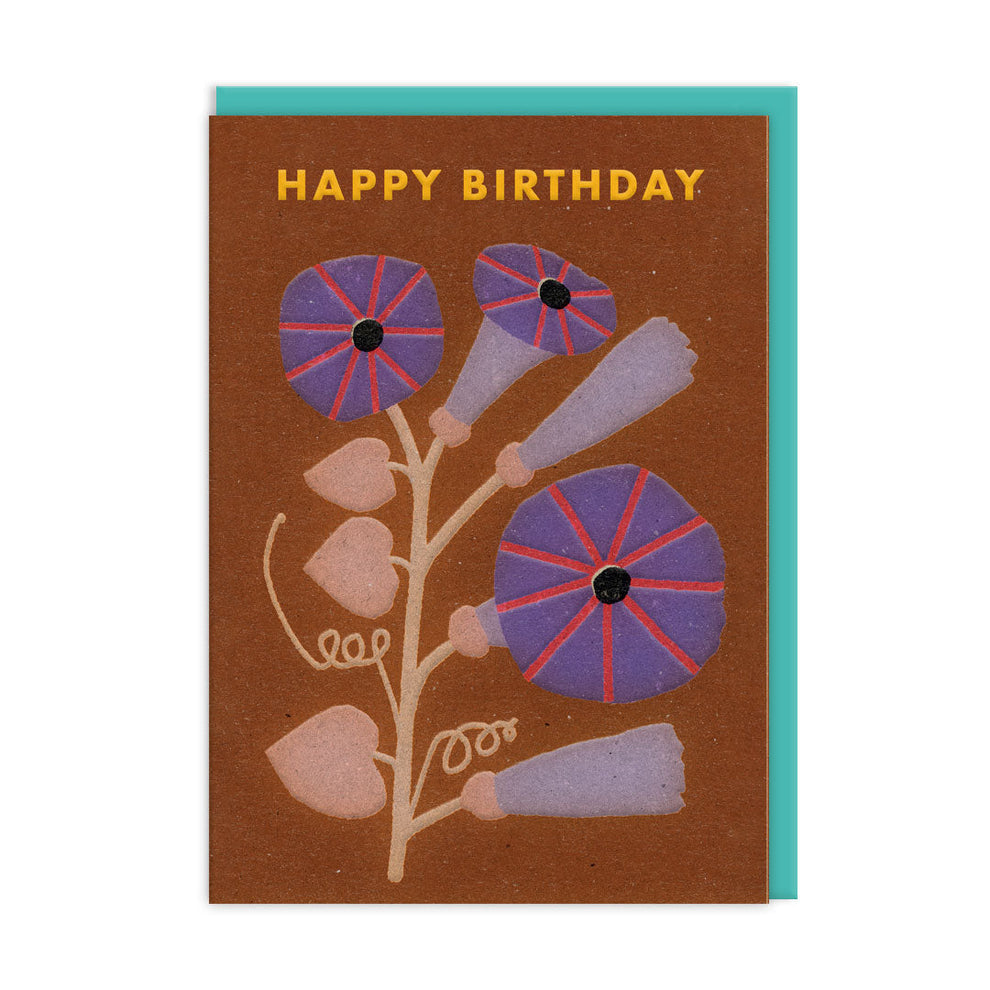 Brown Floral Happy Birthday Card