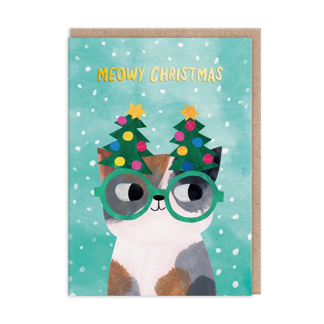 Tree Glasses Cat Christmas Card