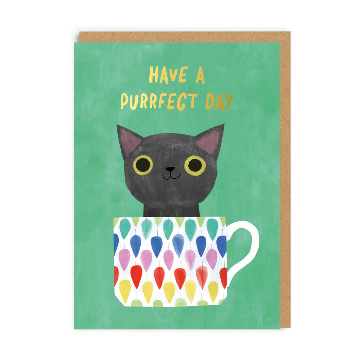 Green Purrfect Day Teacup Kitten Birthday Card