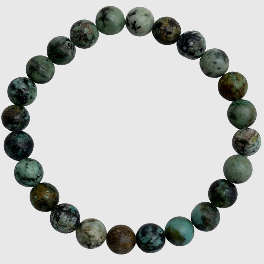 African Turquoise bead bracelet with 8mm round dark teal stones on elasticated band