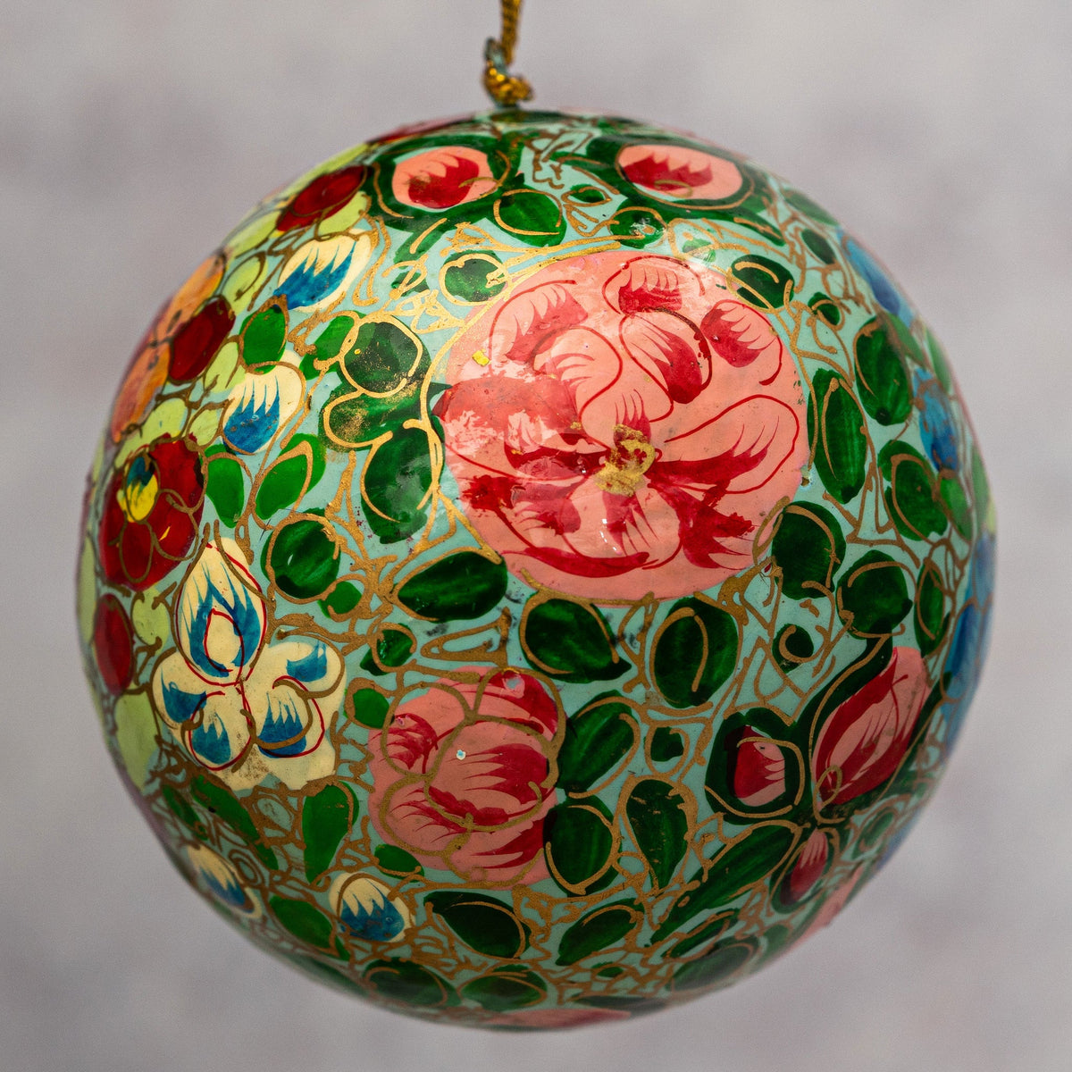 3 Inch Aqua Floral Bauble