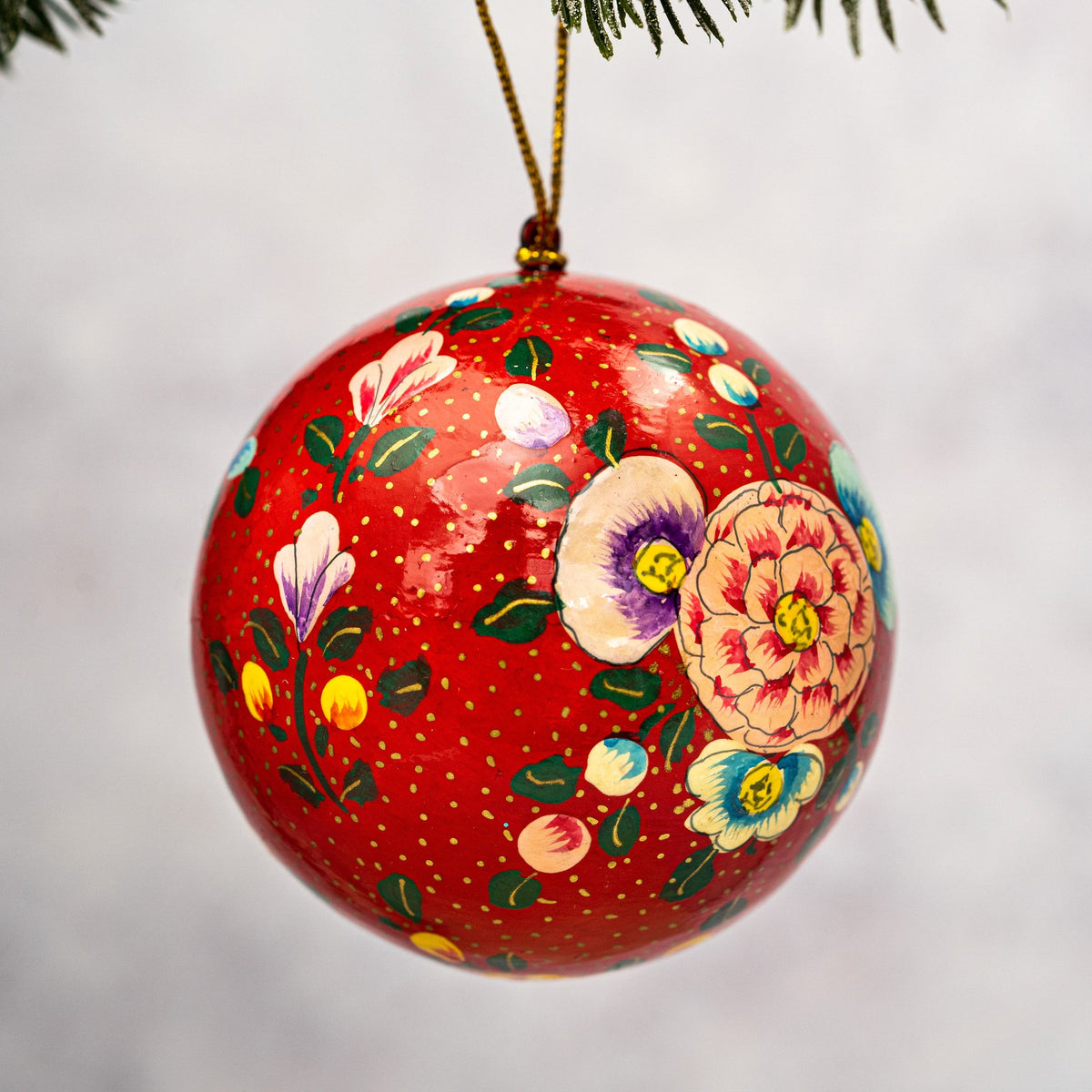 2 Inch Red Floral Bauble