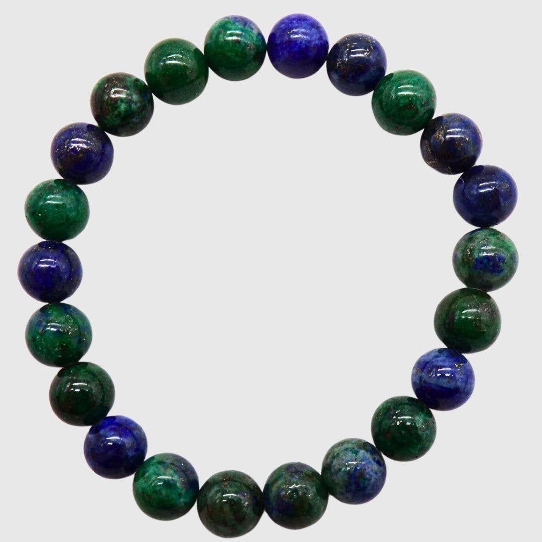 Azurite bead bracelet with 8mm round green & blue stones on elasticated band