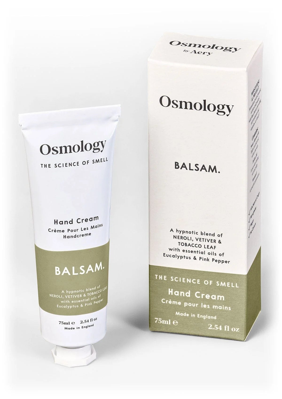Osmology Balsam hand cream and packaging on a white background