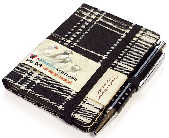 Black & White Tartan Cloth Notebook With Pen