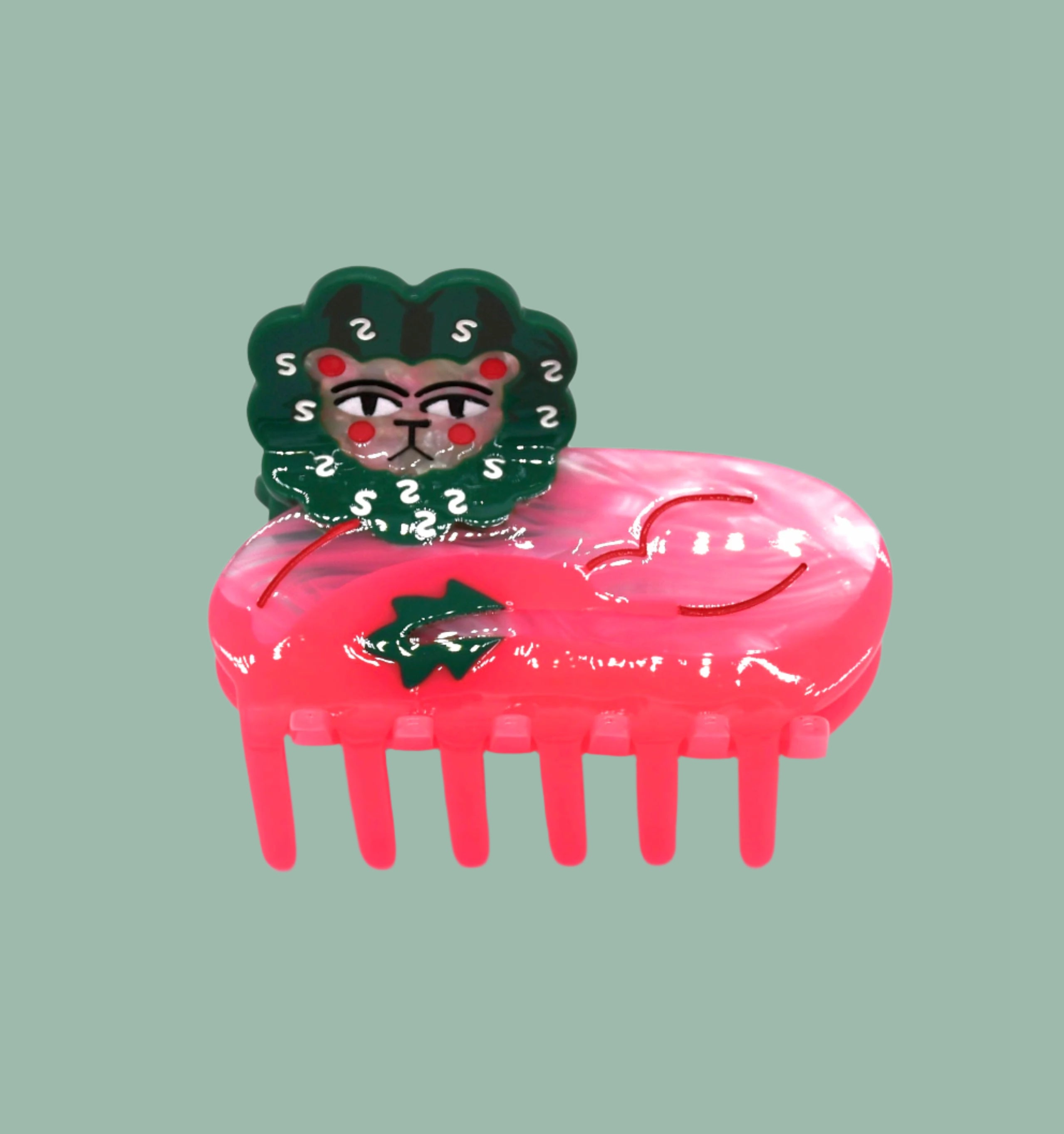 Pink & Green Lion Hair Clip