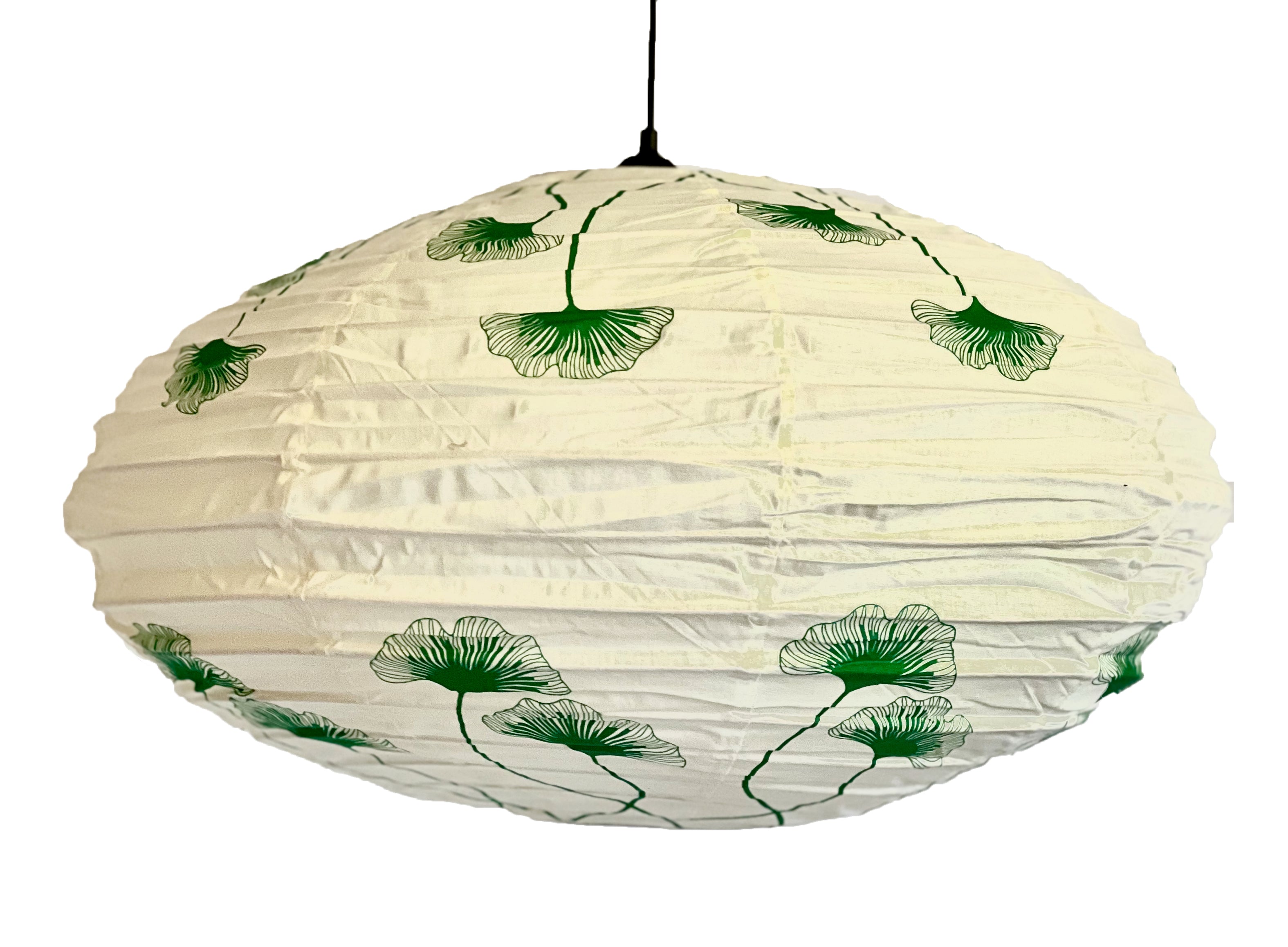 Small 60cm Cream & Green Ginkgo Cotton Pendant Lampshade