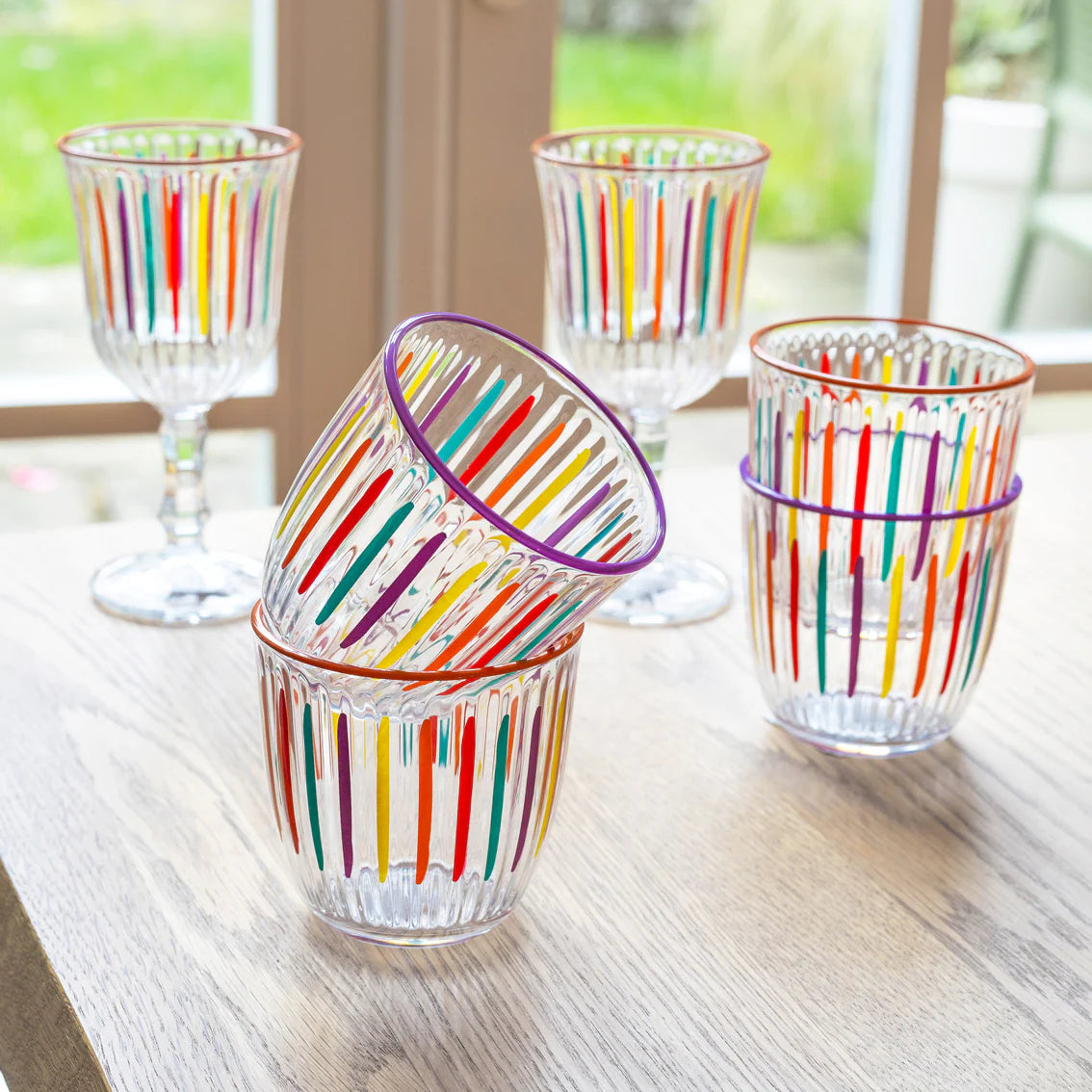 Bright Striped Multi-Coloured Tumbler Glass