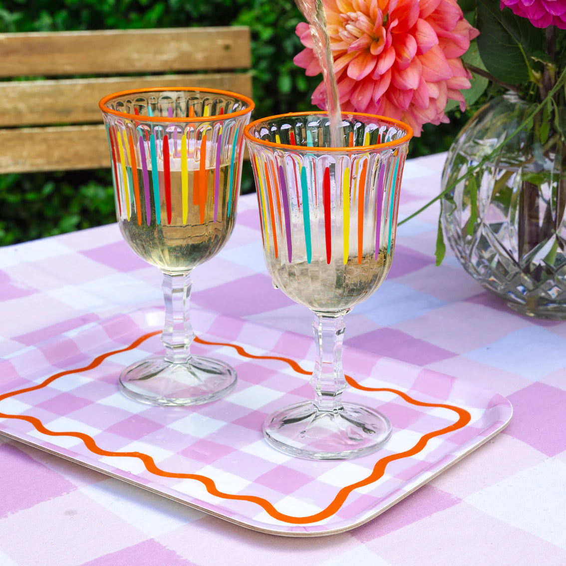 Lilac Gingham Wooden Serving Tray