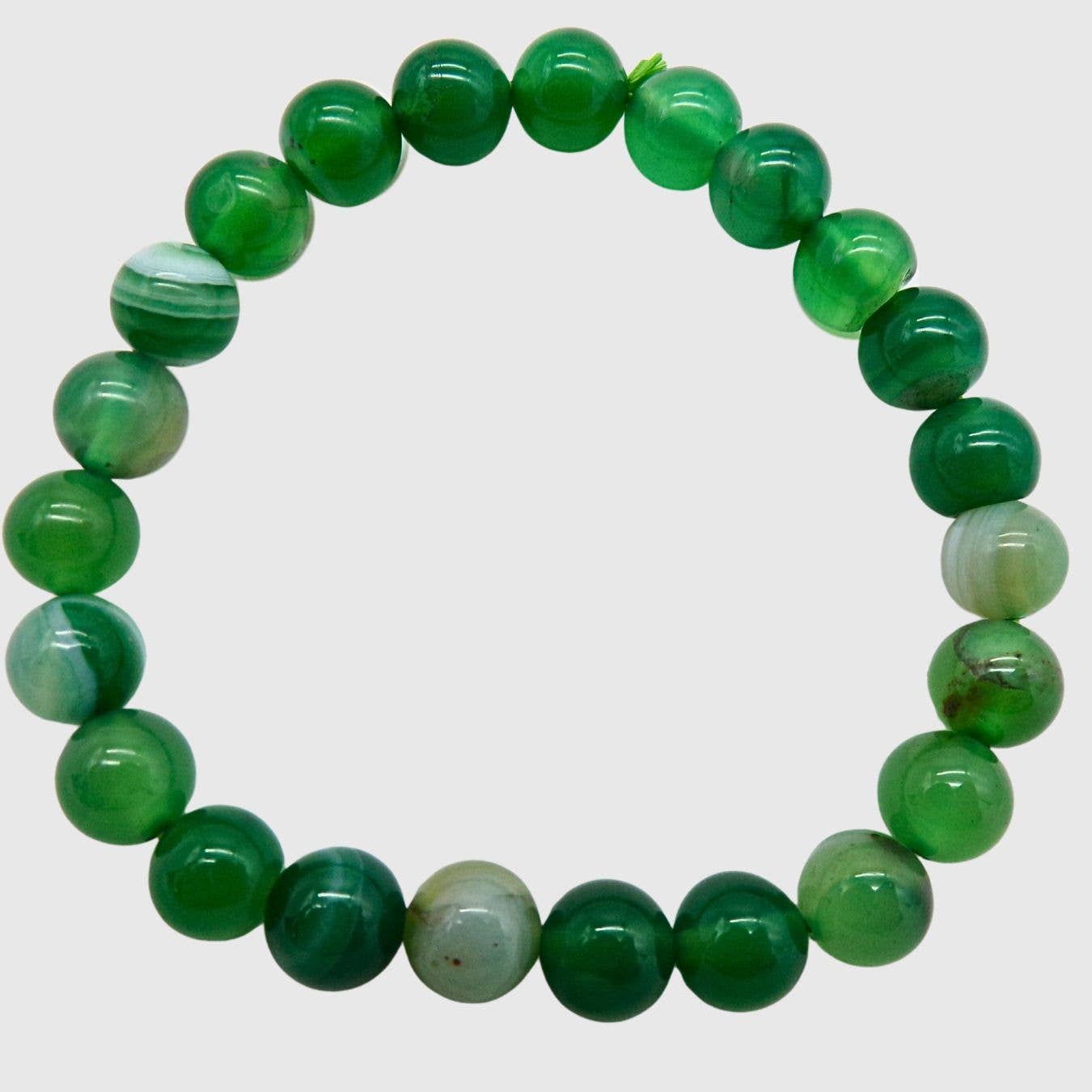 Green Agate bead bracelet with 8mm round green stones on elasticated band