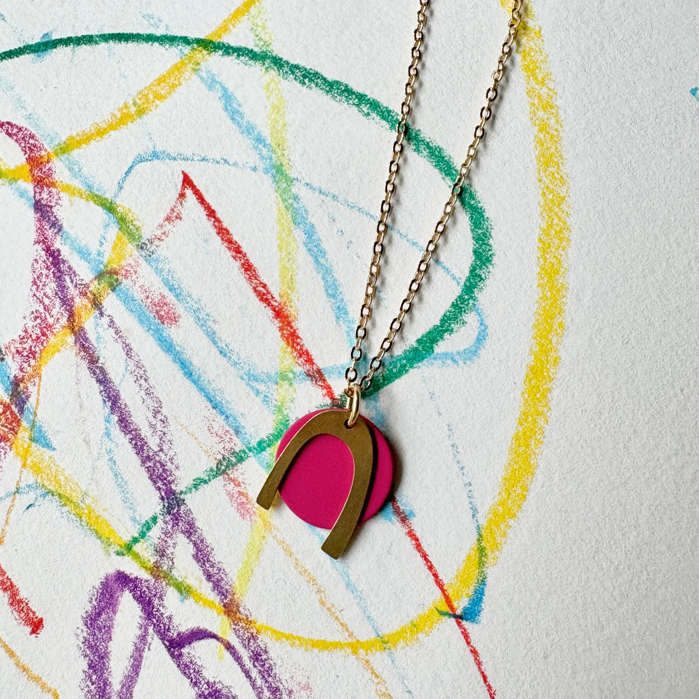 Mini Fucshia Disc and Arch Necklace