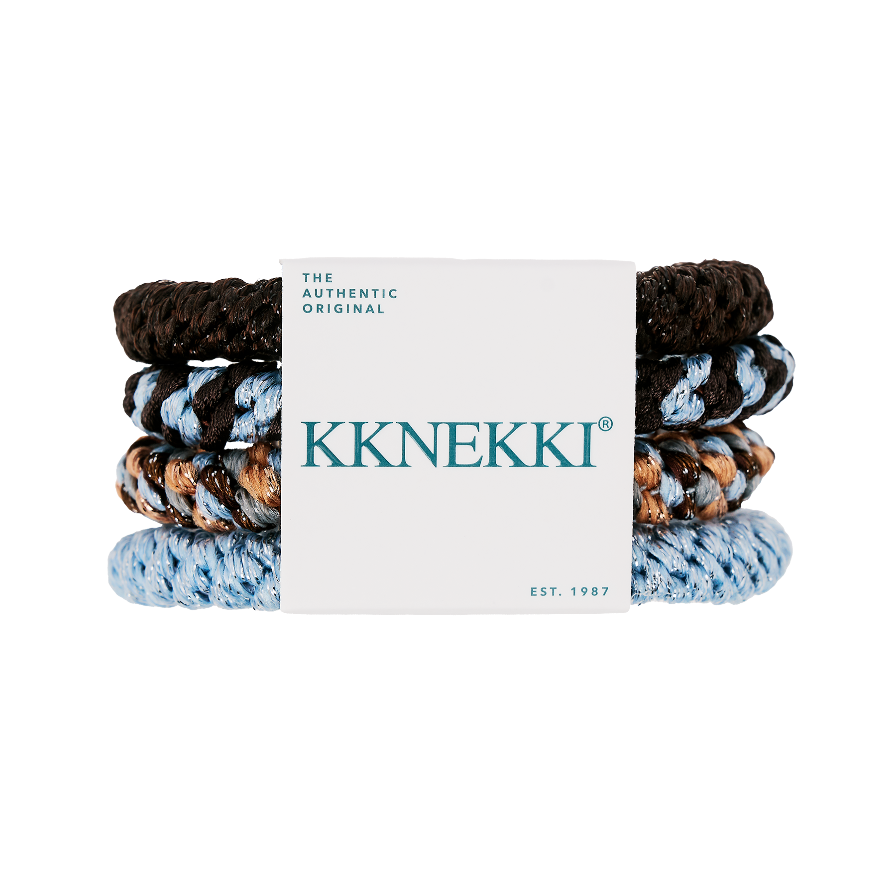 Set Of 4 Baby Blue & Brown Kknekki Hair Ties