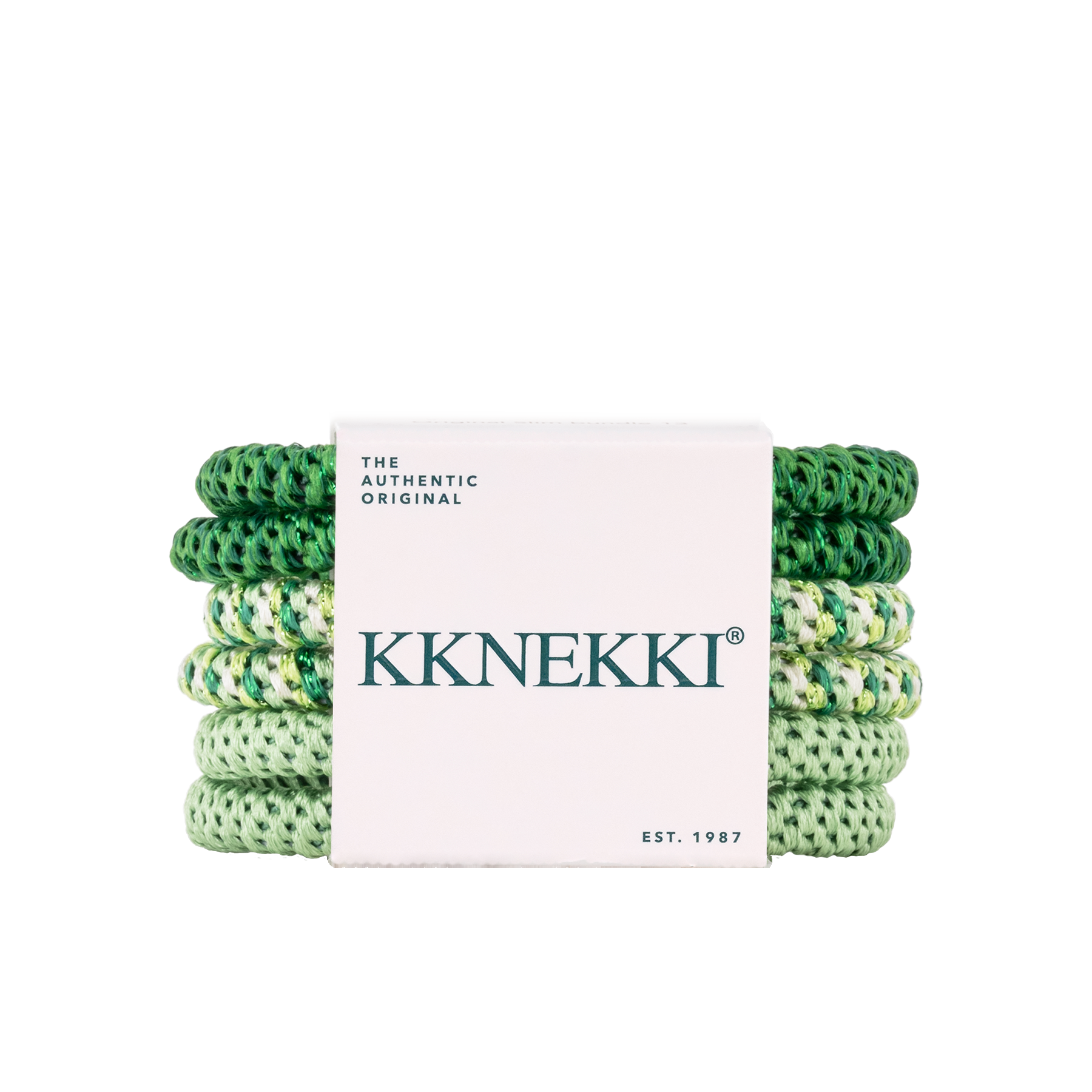 Set Of 6 Shades of Green Slim Kknekki Hair Ties