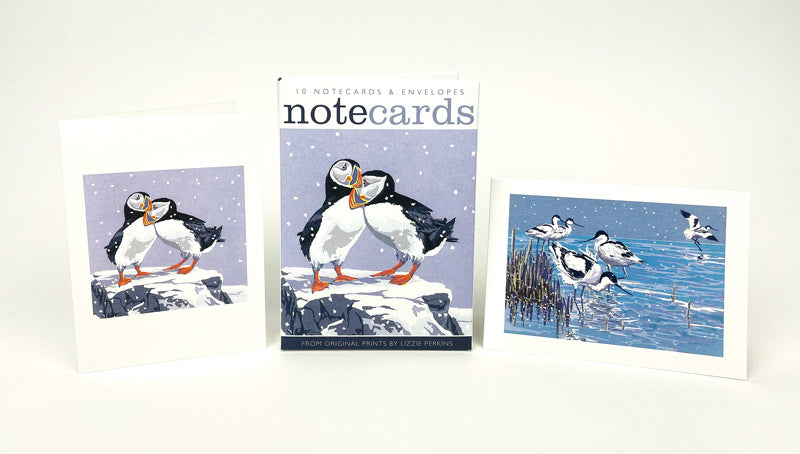10 Snowy Puffin & Winter Avocets Notecards & Envelopes