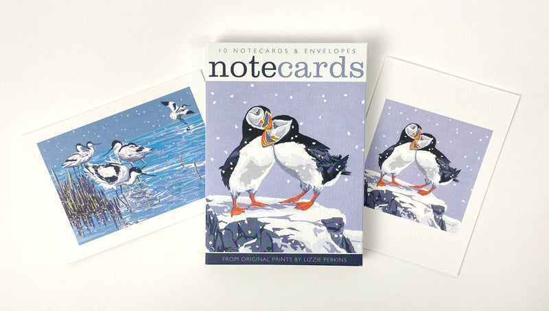 10 Snowy Puffin & Winter Avocets Notecards & Envelopes