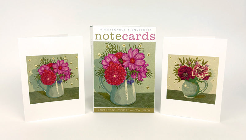 10 Dahlia and Cosmos & Grey Jug with Hellebores Notecards & Envelopes