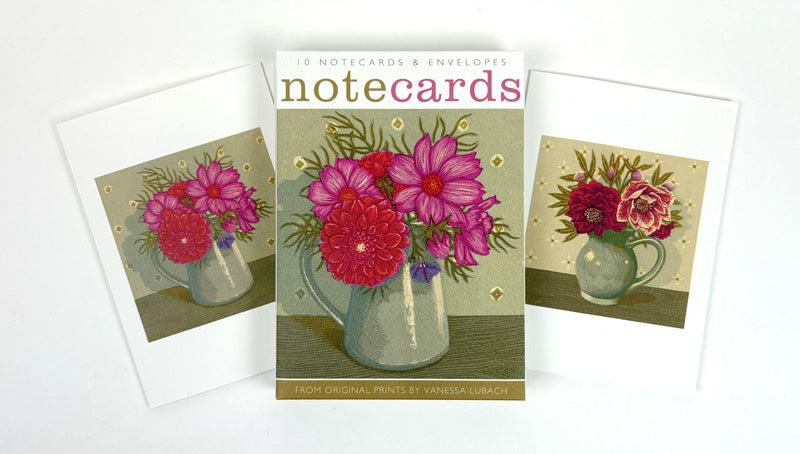 10 Dahlia and Cosmos & Grey Jug with Hellebores Notecards & Envelopes