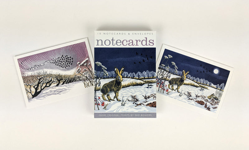 10 Winter Hares & Midwinter Starlings Notecards and Envelopes