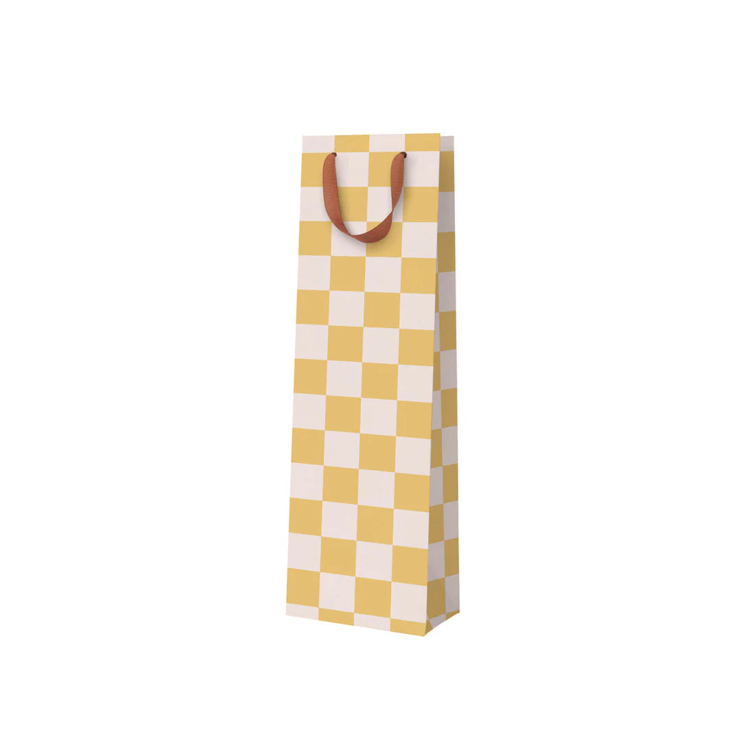 Mustard Checkerboard Bottle Bag