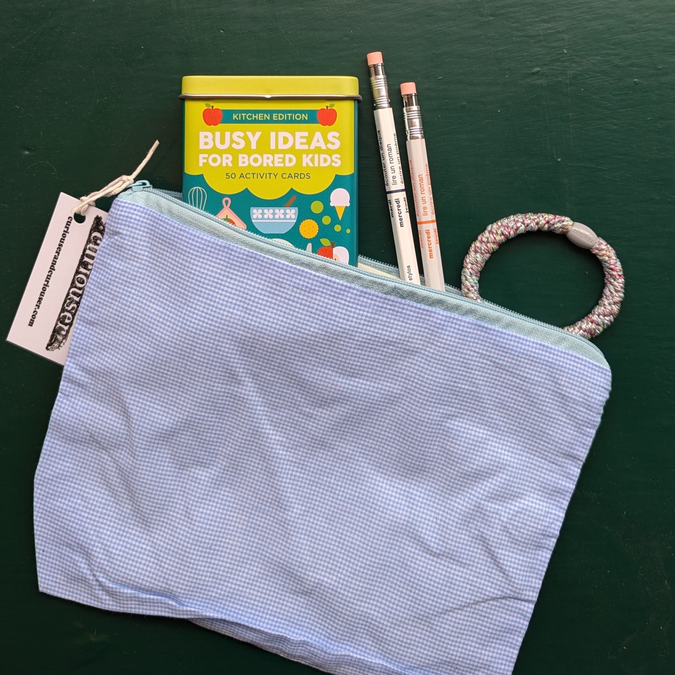 Blue Gingham Flat Pouch