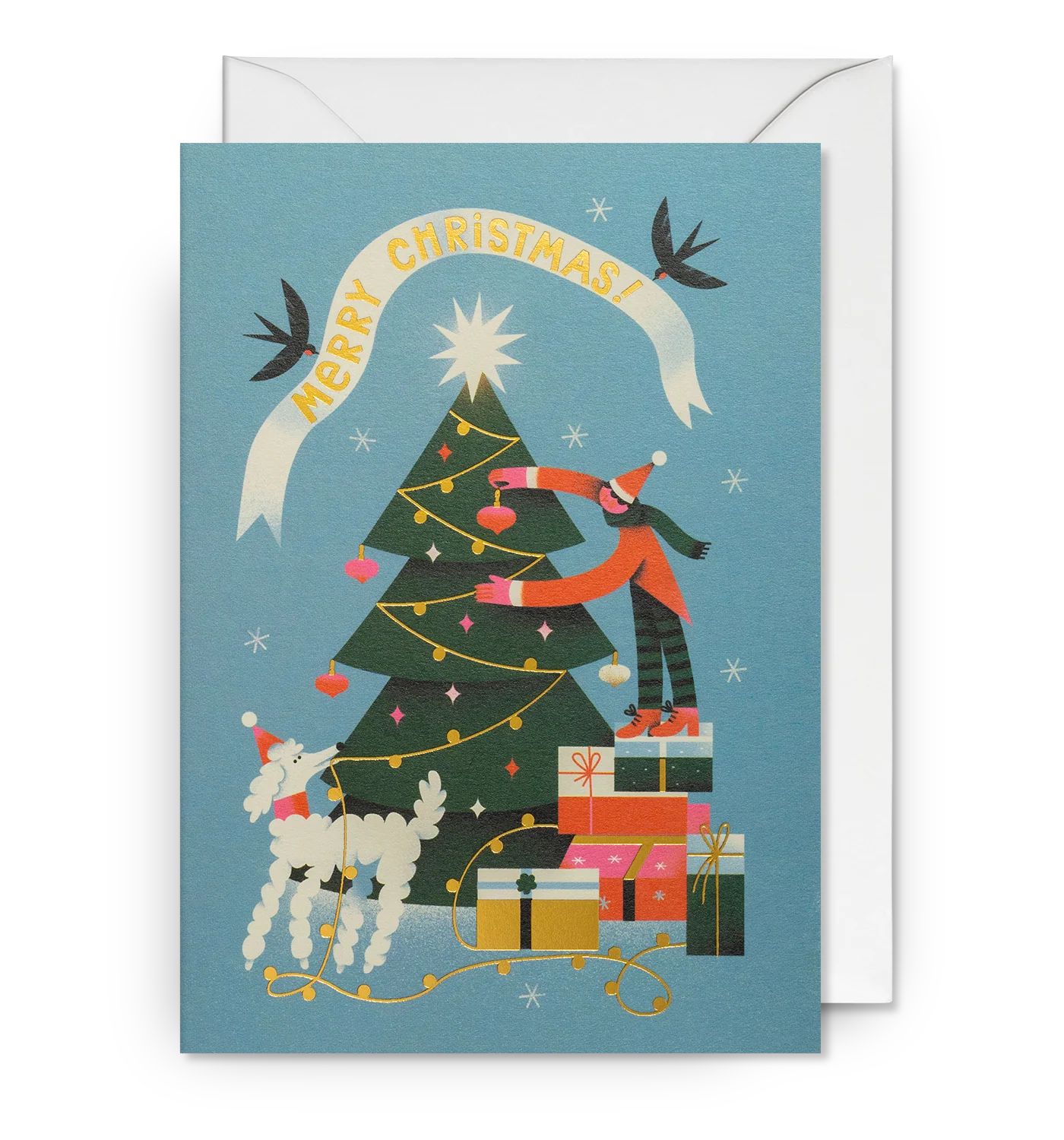 Pack Of Five Decorating The Tree Christmas Cards