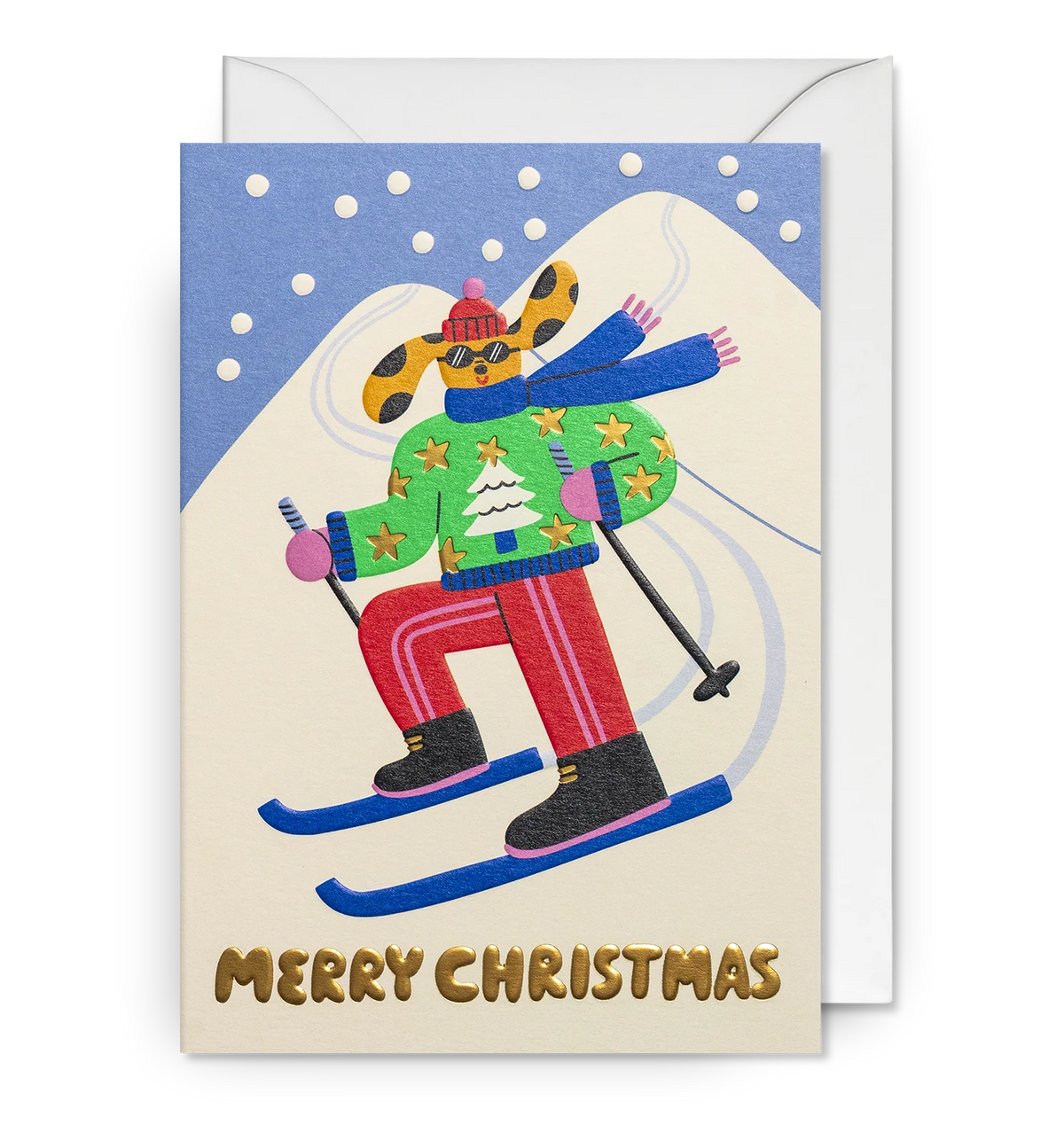 Pack Of Five Skiing Dog Christmas Cards