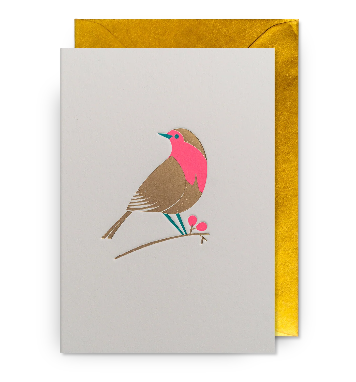 Pack Of Five Gold Robin Christmas Cards