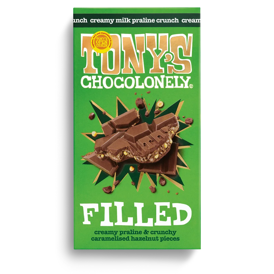Tony's Chocolonely Milk Chocolate Filled with Praline Hazelnut Crunch