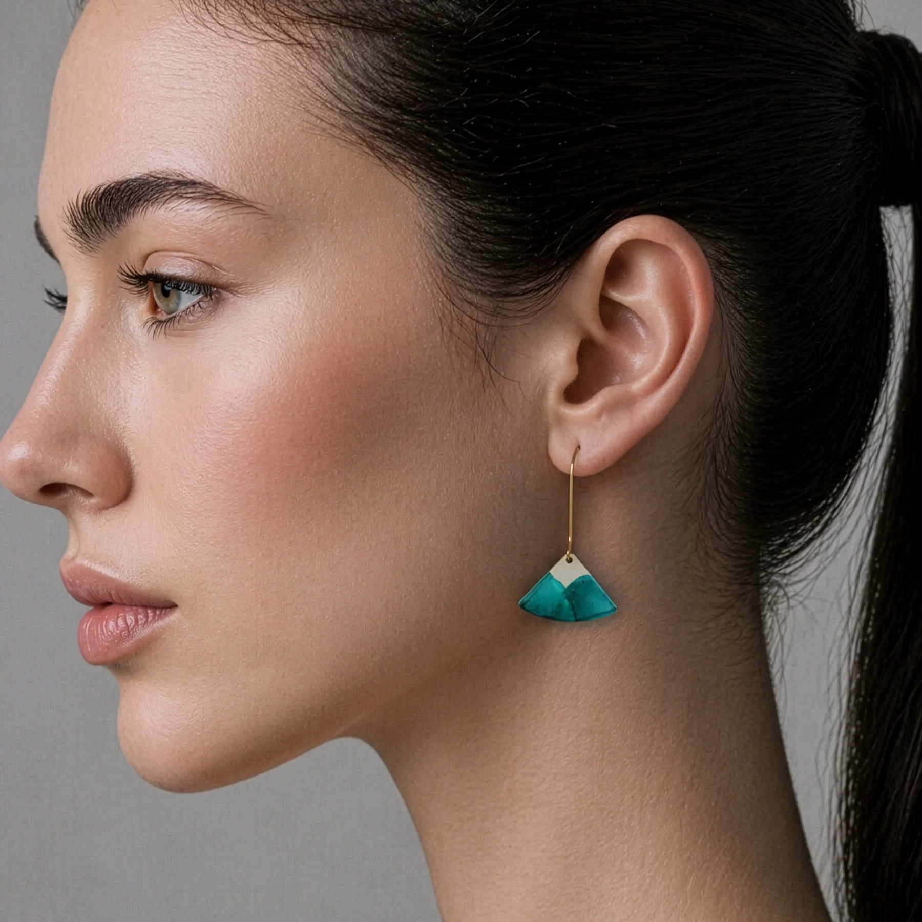 Teal Seascape Fan Enamel Earrings