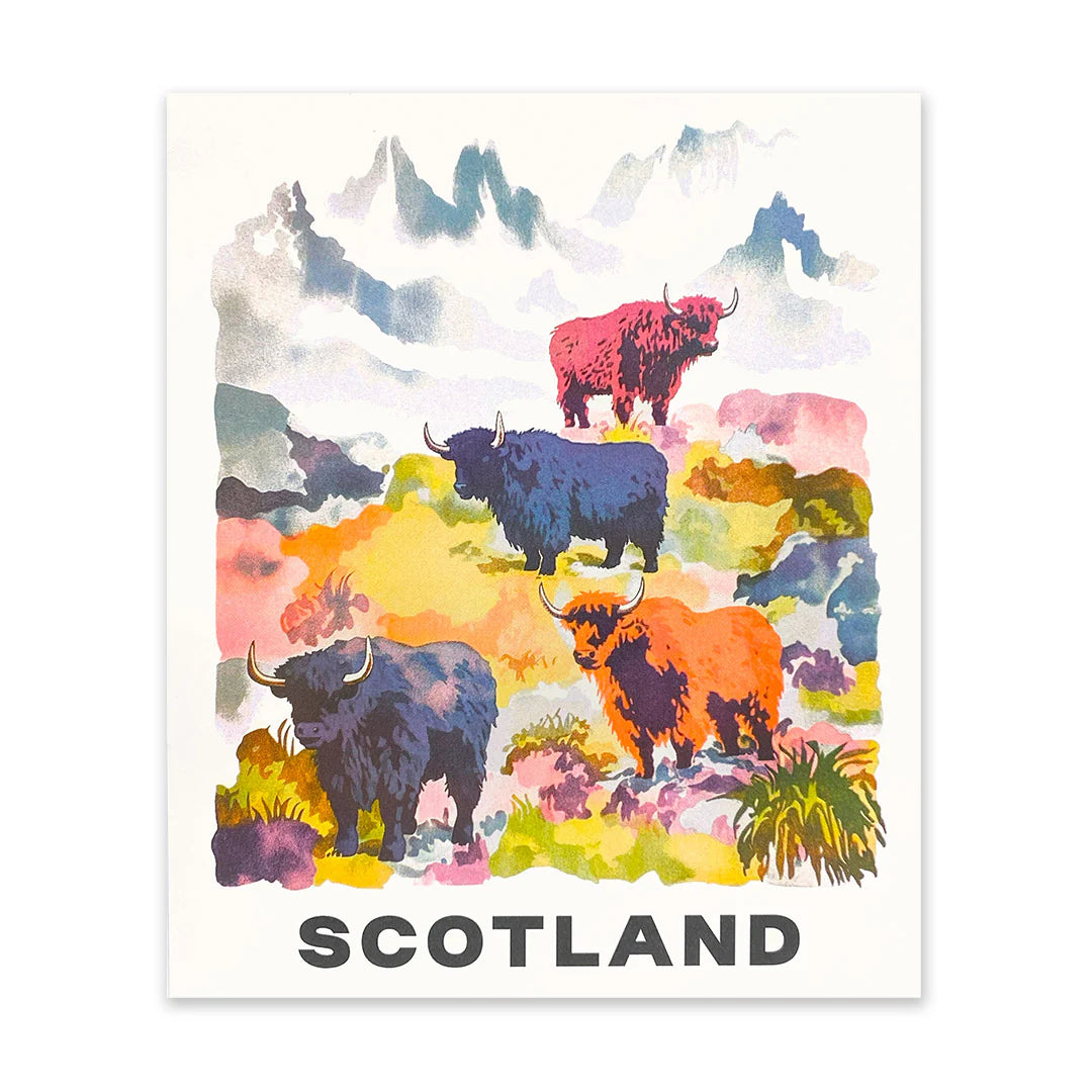 Scotland, Highland Cows Risograph Art Print