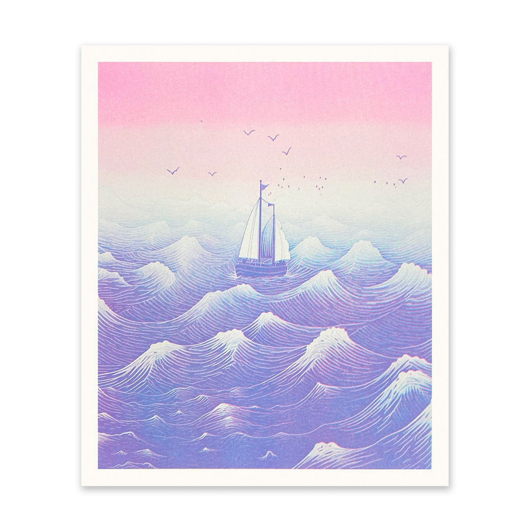 Boats At Sea Risograph Print