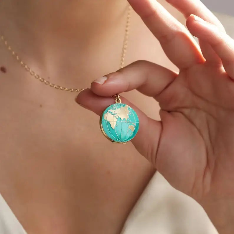 World Map Locket Necklace