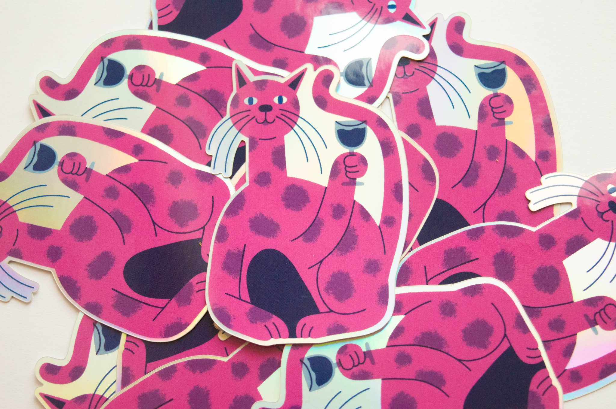 Wine Cat Holographic Sticker