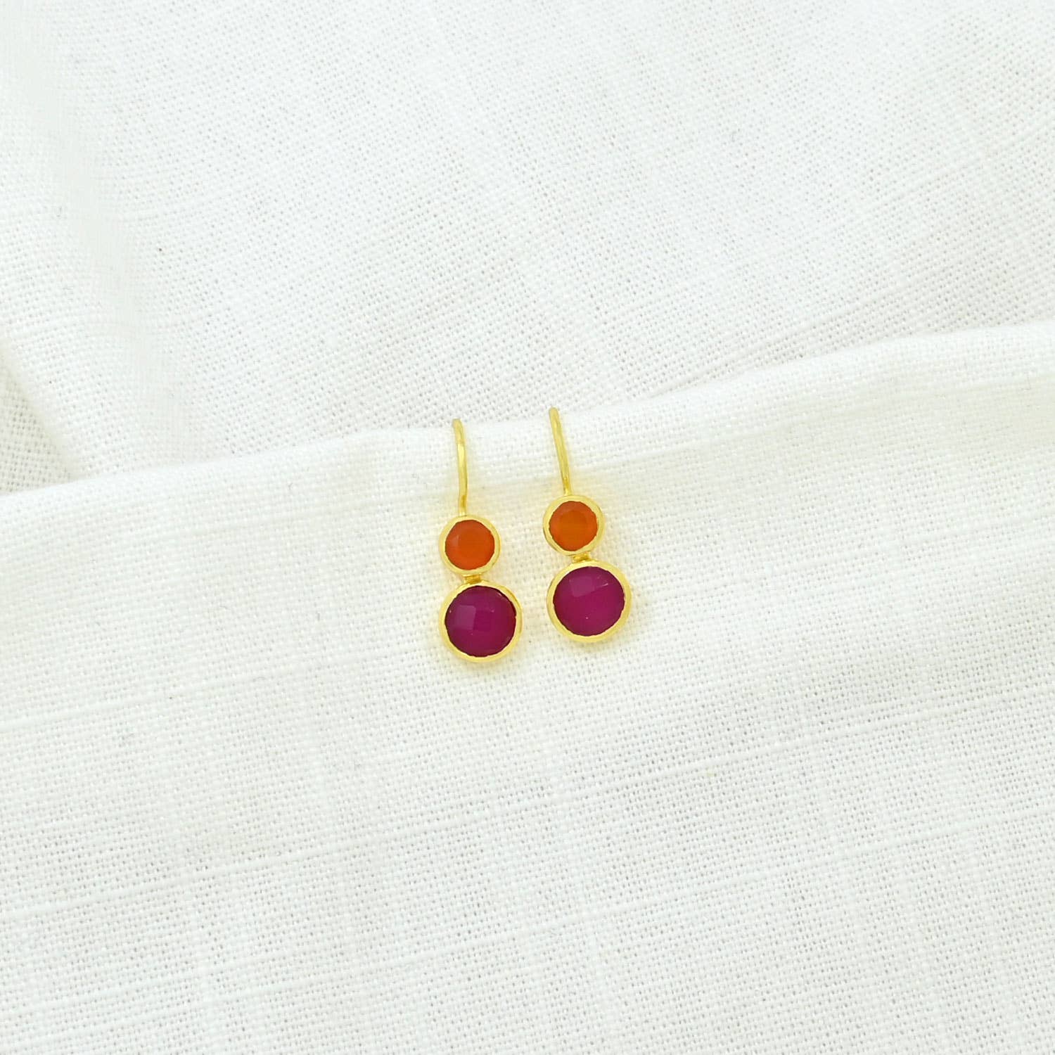 Delphine Hook Earring - Pink Jade & Orange Carnelian
