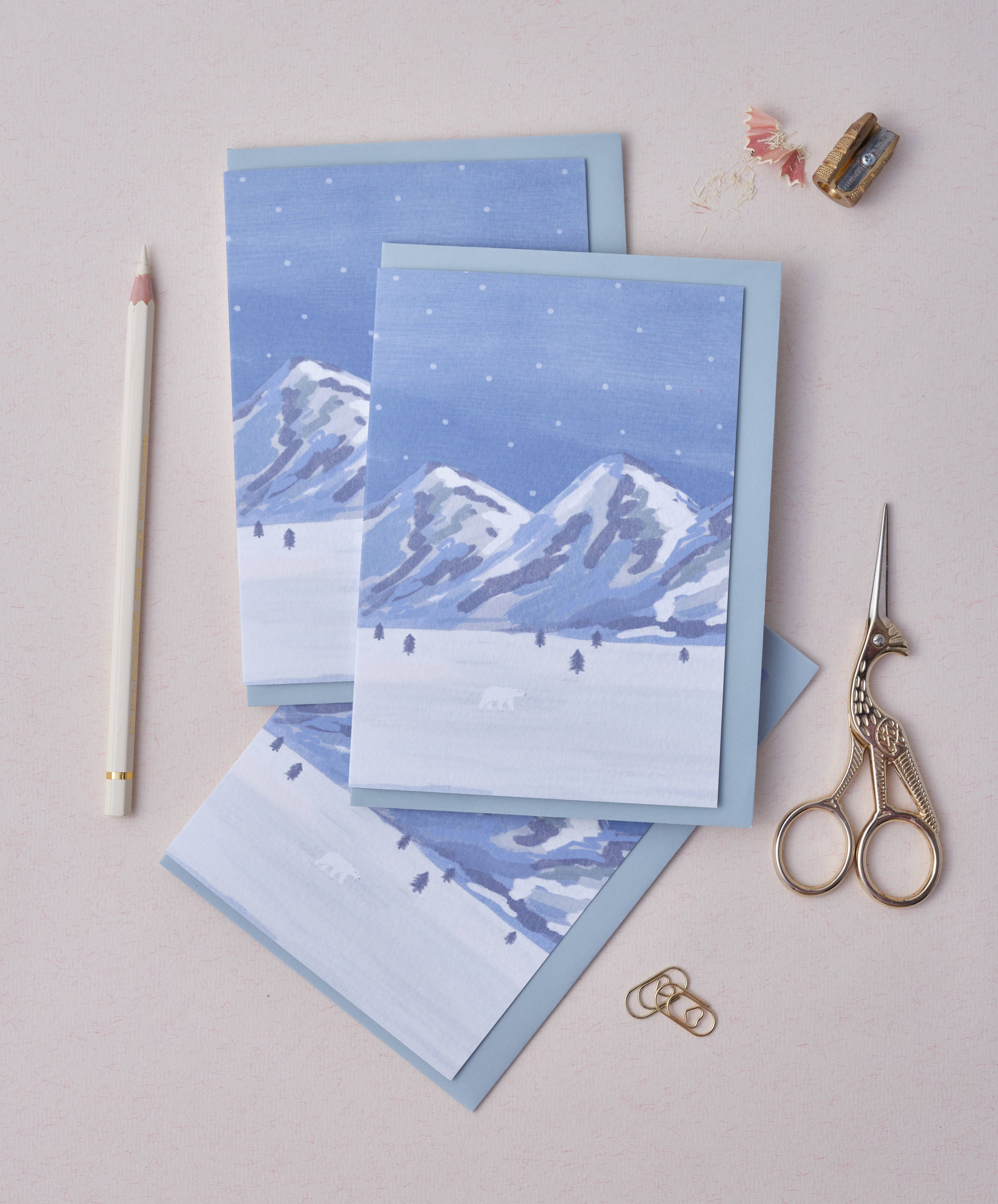 Snowy Mountains Polar Bear Christmas Card