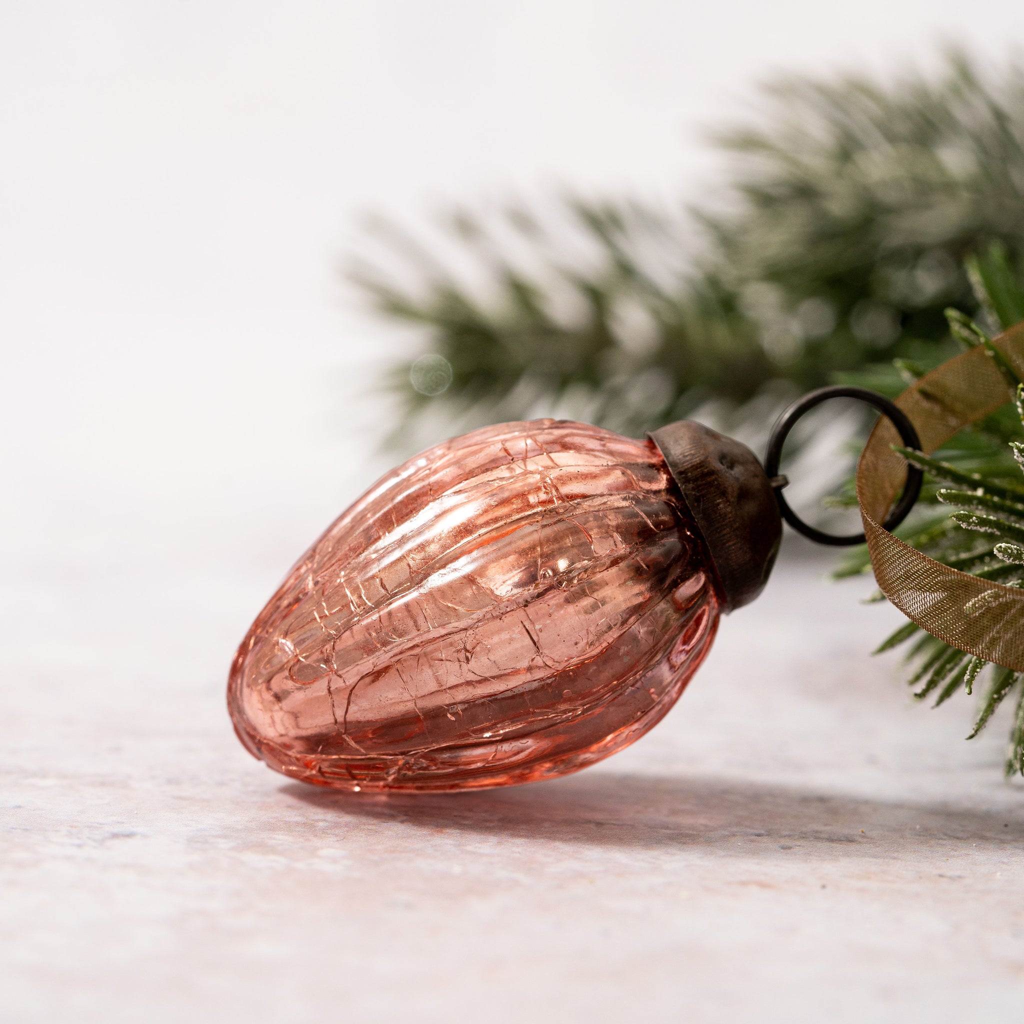 Set of 6 x 1 Inch Rose Crackle Pinecone Glass Baubles