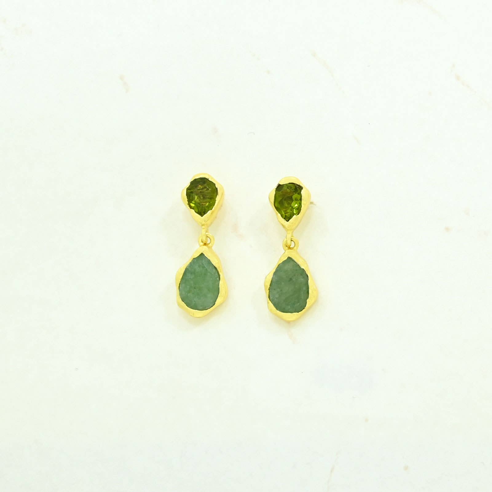 Aveline Earring Gold Plated - Green Tourmaline & Aventurine