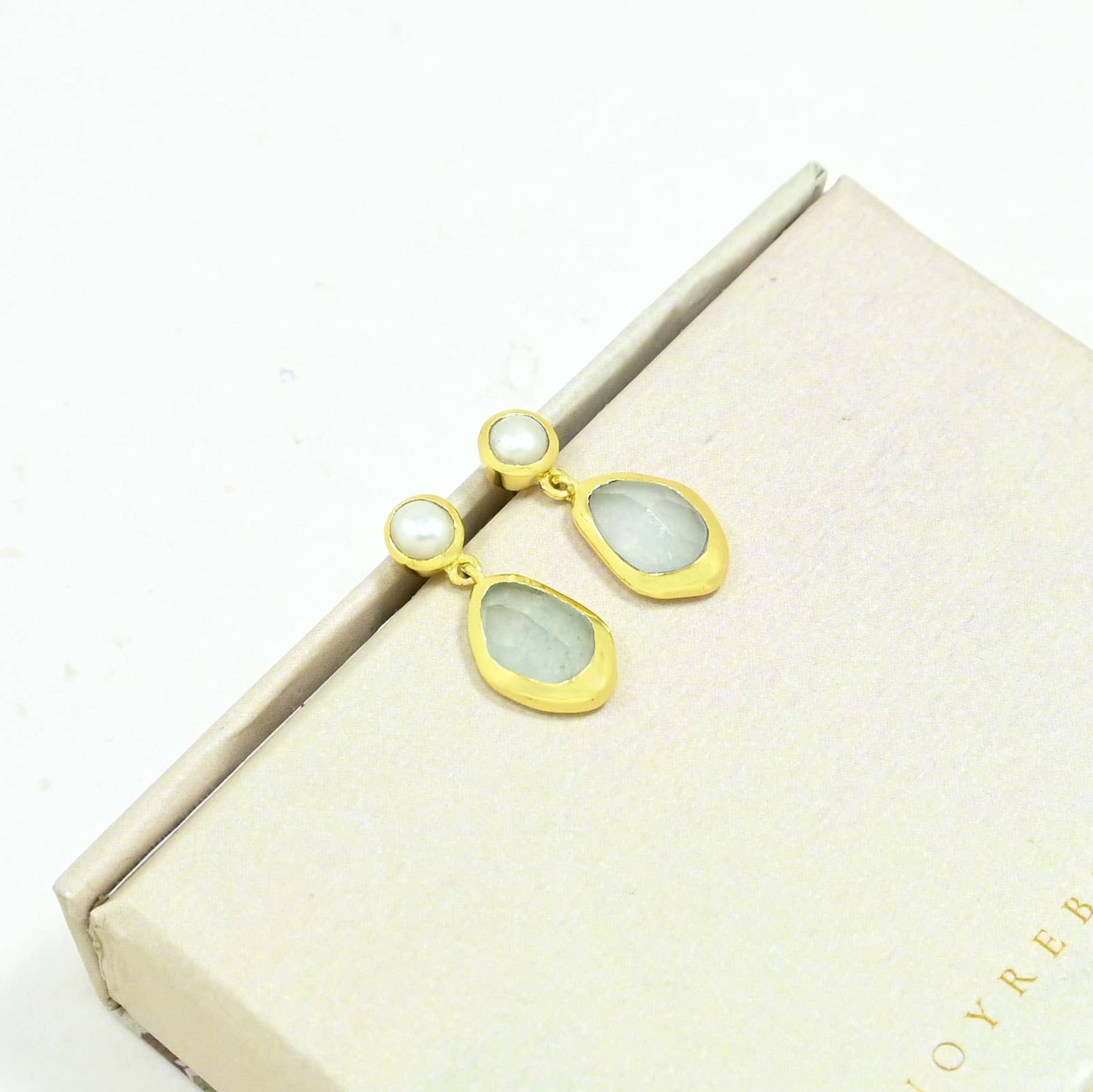 Aylani Hook Earrings - Pearl & Aquamarine Chalcedony