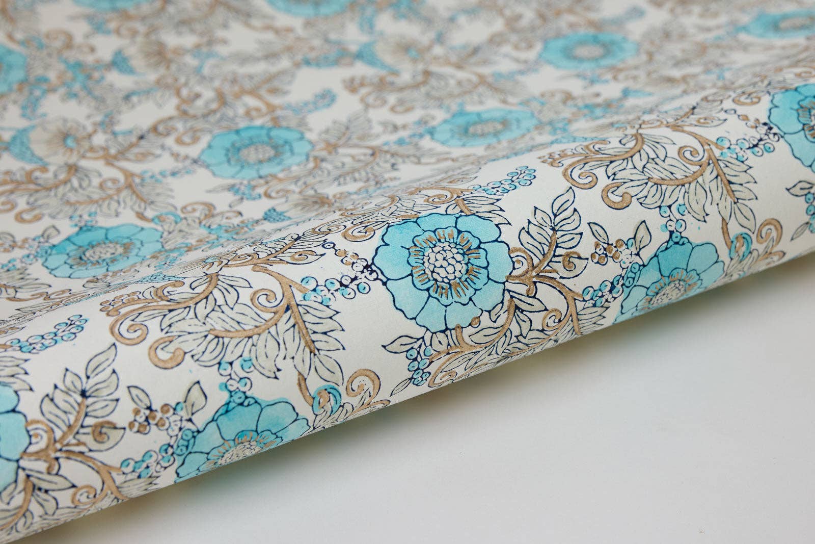 Wild Rose Blue Opal Block Printed Wrapping Paper