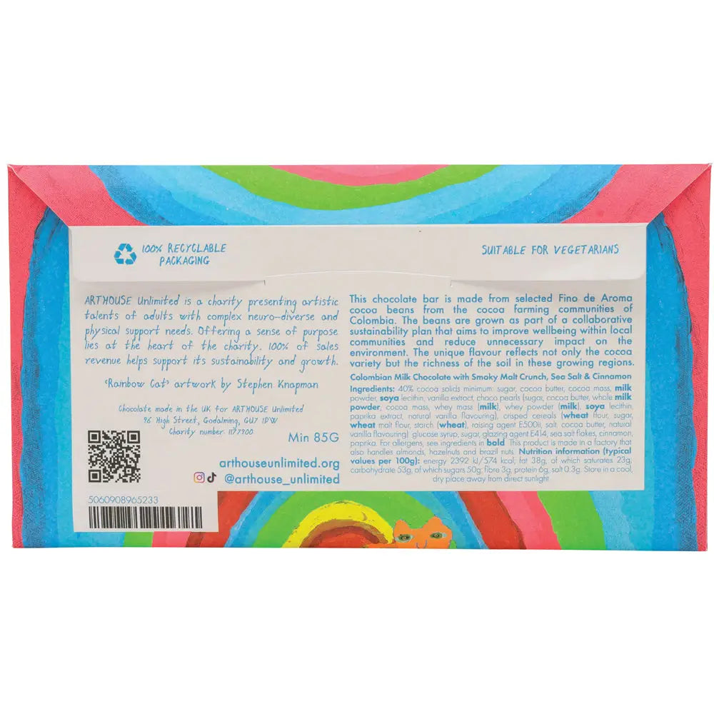 Rainbow Cat Milk Chocolate With Smoky Malt Crunch, Sea Salt & Cinnamon