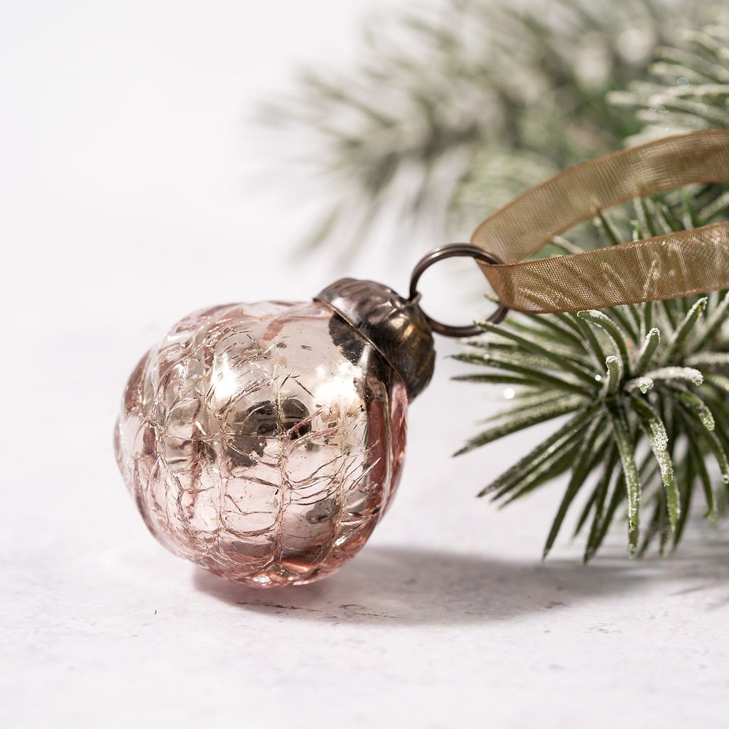 Set of 6 x 1 Inch Rose Crackle Swirl Glass Baubles